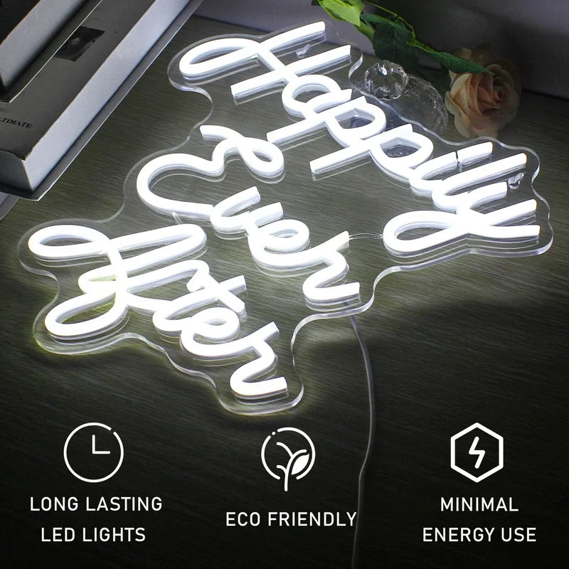 Happily Ever After Neon Signs LED Neon Light Wedding Happy Birthday Neon Light Decoration Lights Party Neon Sign 5/12V USB