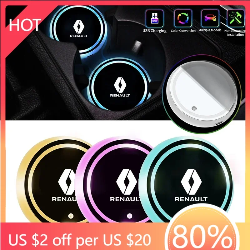 

Колпаки-концентраторы для Renault Kadjar RS Koleos Captur Megane Clio 5, светодиодный держатель, USB перезаряжаемый коврик для чашек, 7 цветов, светящийся
