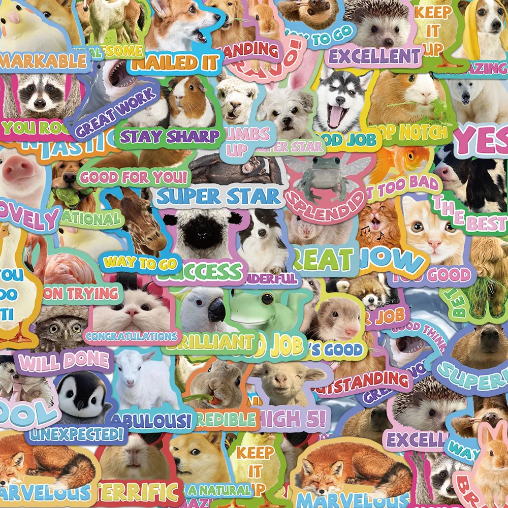 50PCS Teacher Animal Reward Stickers Cute Pet Handbooks Material Phone Cases Laptop Suitcases Water Cups Waterproof Stickers