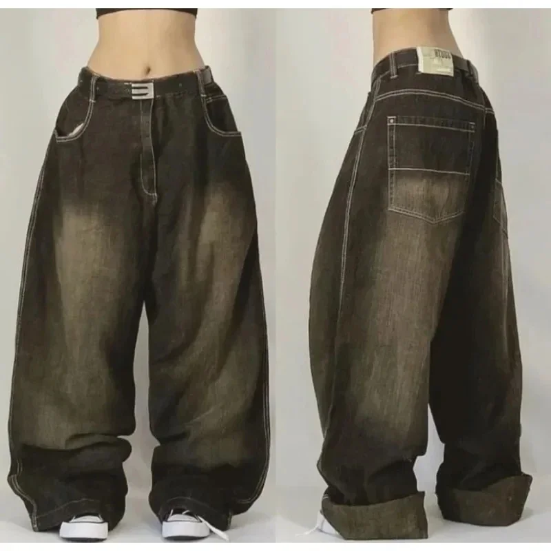 

New Y2K Fashion Baggy Jeans Denim Cargo Pants Womens Vintage Multi Pocket High Waist New Harajuku Gothic Wide Trouser Streetwear