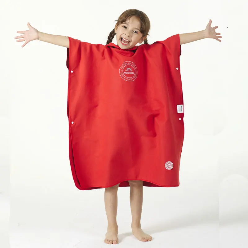 Kids Solid Color Wearable Hooded Towel Beach Microfiber Changing Robe Poncho Surf Towel Swimming Beach Quick Dry Bathrobe