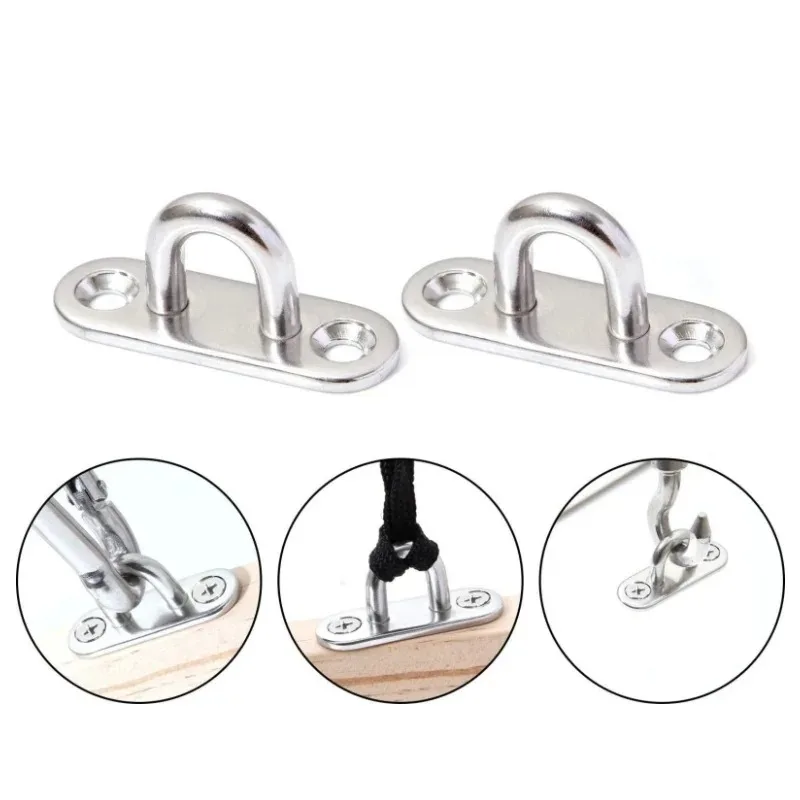 2026  5/10pcs Stainless Steel Oblong Pad Eye Plate,Staple Ring Hook,Marine Board Deck Buckle,U Hanger Ring for Ceiling Garage