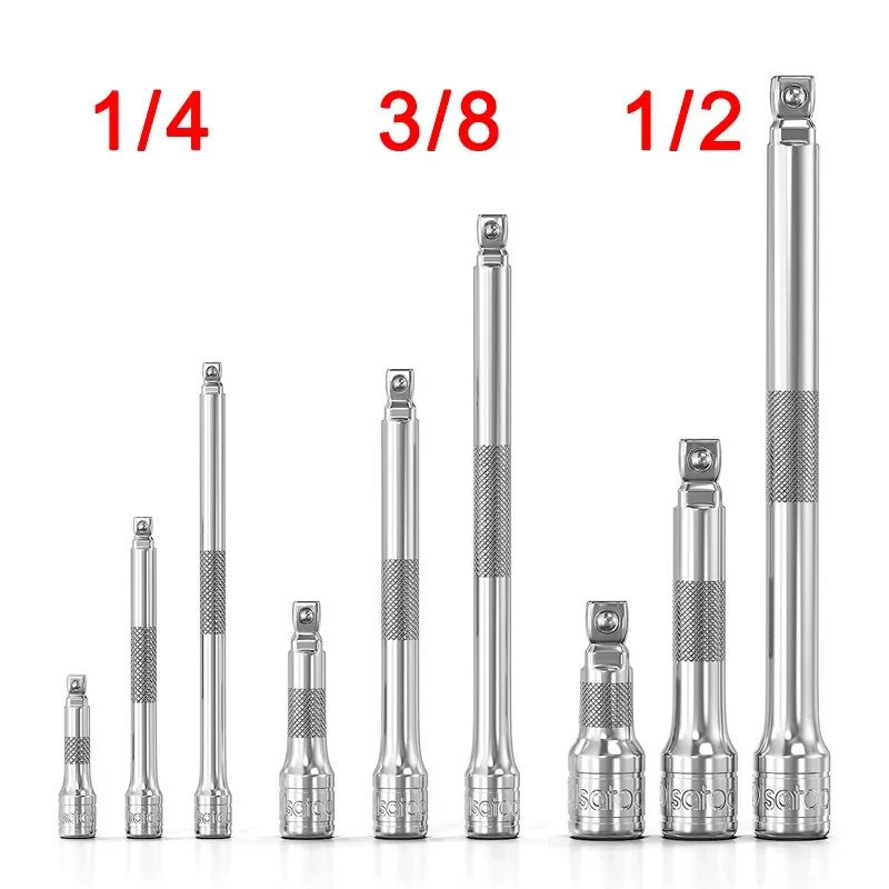 1/4 3/8 1/2 Socket Ratchet Wrench Extension Bar 50/75/100/125/150/250mm Long Bar Steering Sleeve Connecting Rod Accessories