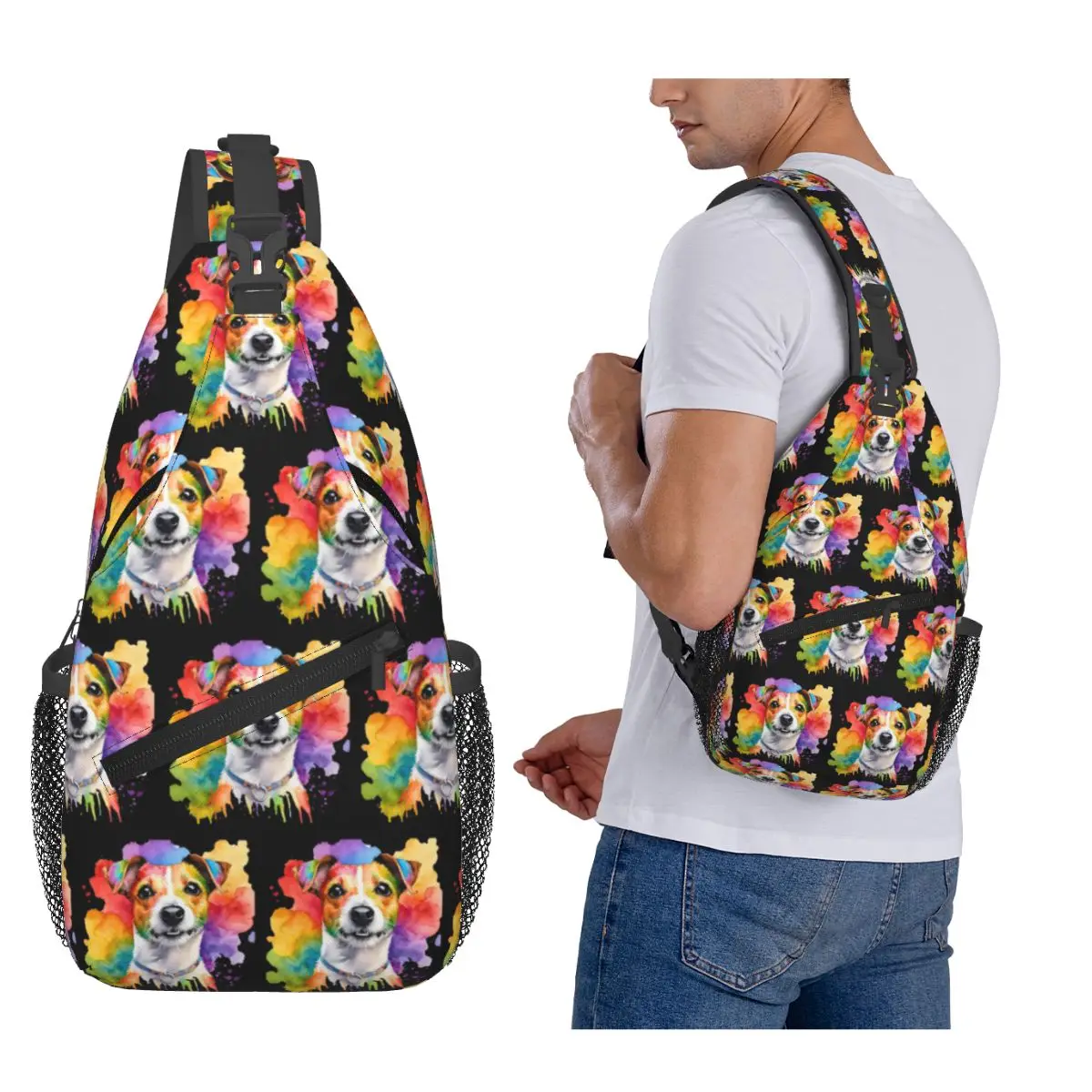 

Jack Russell Terrier Watercolor Portrait Chest Bag Men Sling Crossbody Backpack Chest Bag Traveling Hiking Daypack Shoulder Bag