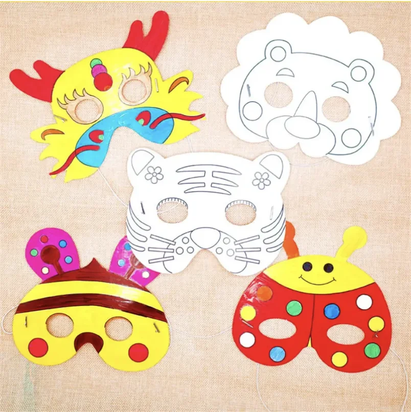 หน้ากากวาดภาพลายการ์ตูนสัตว์สำหรับเด็ก 8 ชิ้น ชุดระบายสี DIY งานศิลปะสำหรับเด็กอนุบาล กระดานวาดภาพ ของเล่นสร้างสรรค์