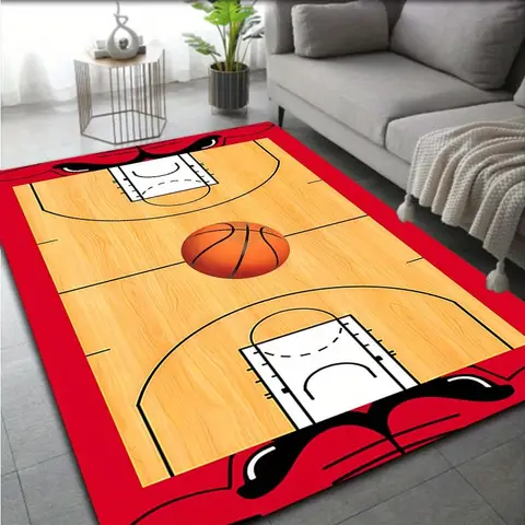 Premium Polyester Basketball Court Mat Rug Indoor Sports Floor Mat Game Decor for Living Room Activity Play Area