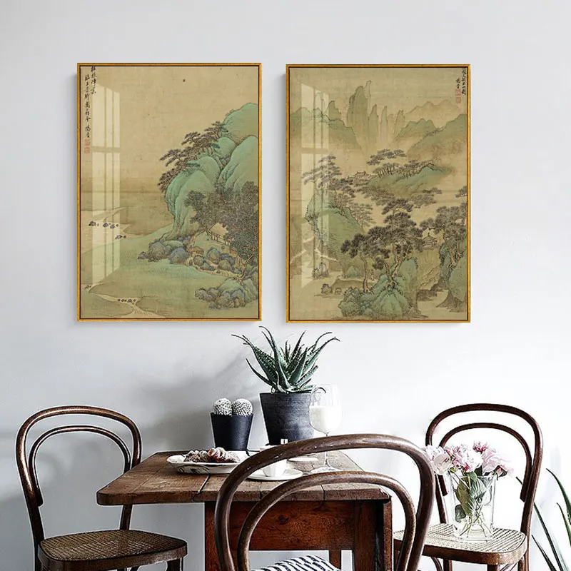 Chinese Style Wall Art Abstract Landscape Lake Hill Artwork Canvas Painting Poster Picture Print Office Living Room Home Décor02