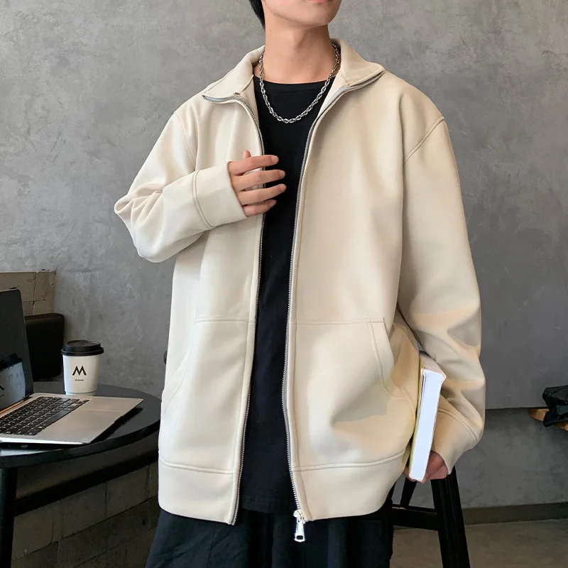 Men's Cardigan 2025 New Autumn Winter Coat Jacket Man Zip Stand Collar Hoodie Loose Sports Long Sleeve Outerwear