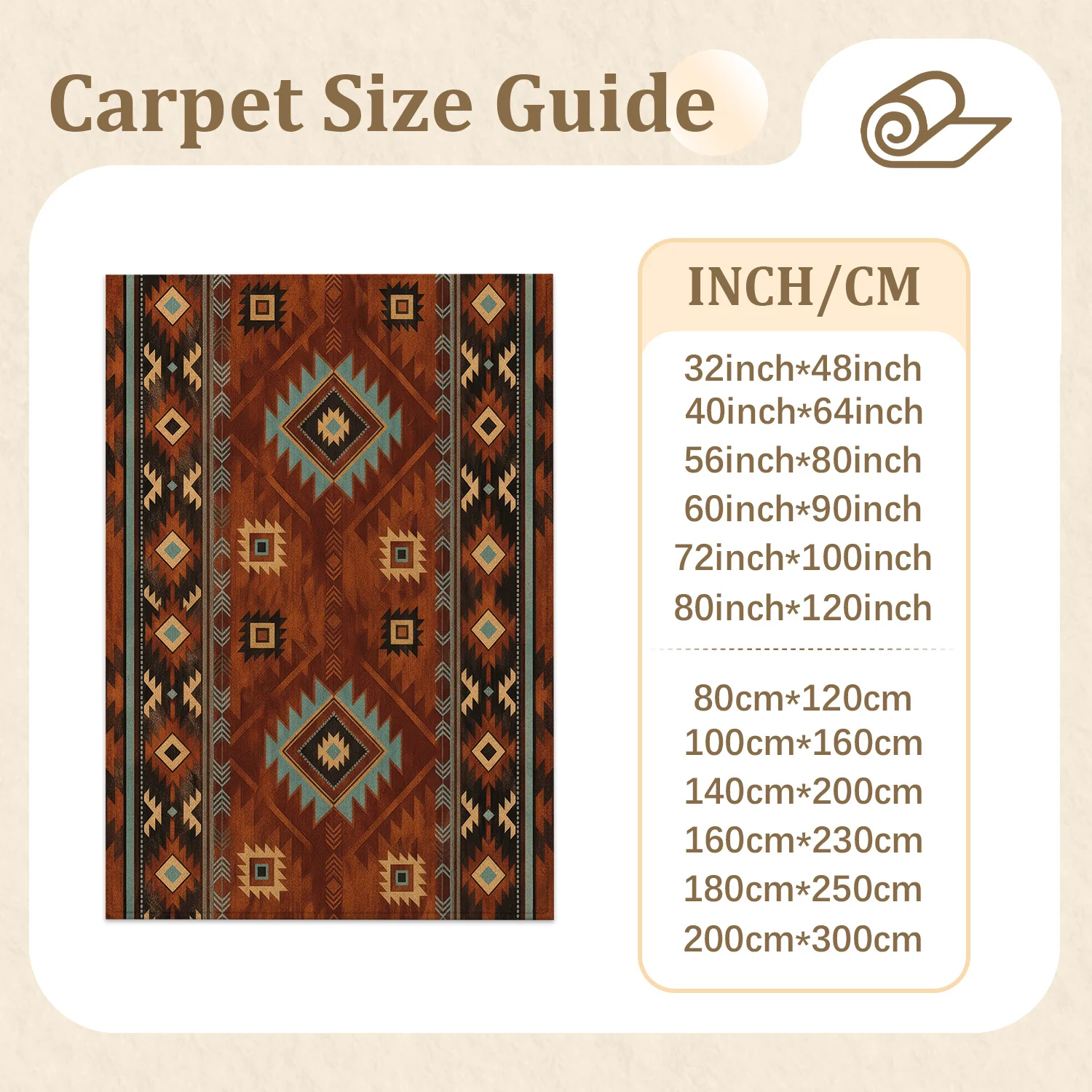 Large Indoor Area Rug, Soft Velvet Low Pile with Non-Slip Dotted Backing, Machine Washable Southwest Tribal Geometric Rug for Living Room, Bedroom, Rustic Aztec Style Floor Accent