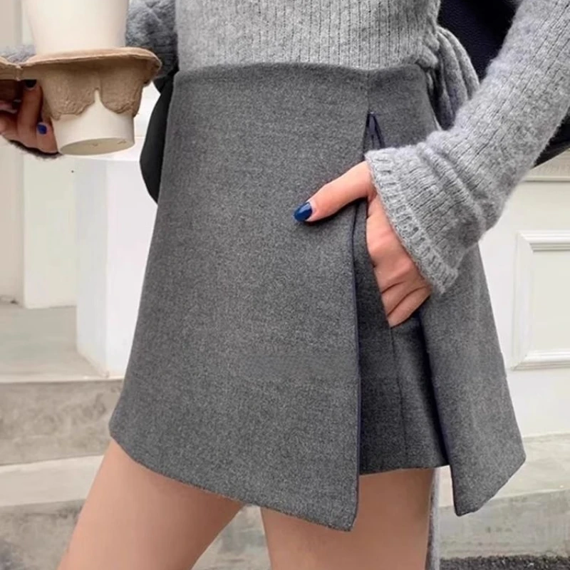 

Side Zipper Woolen Skirt 2025 Autumn and Winter High Waist A-shaped Hip Skirt