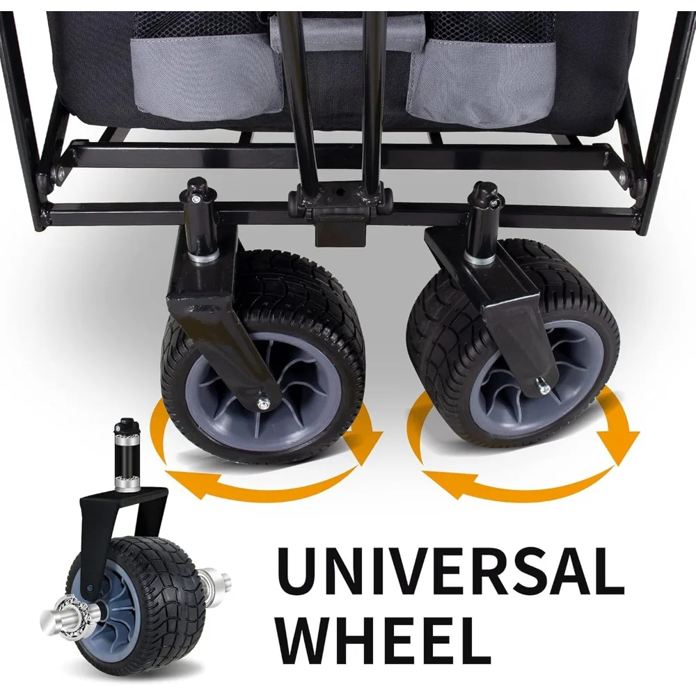 Heavy-Duty Collapsible Utility Wagon with Brakes and Adjustable Handle for Outdoor Adventures, Shopping, and Gardening