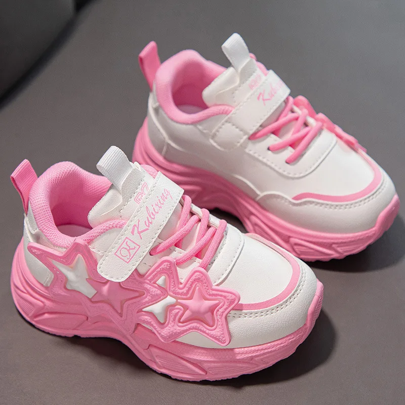 Girls Sports Shoes Spring Breathable Fashionable Sneakers Children Student Leather Small White Shoes PVC Casual Trendy Shoe