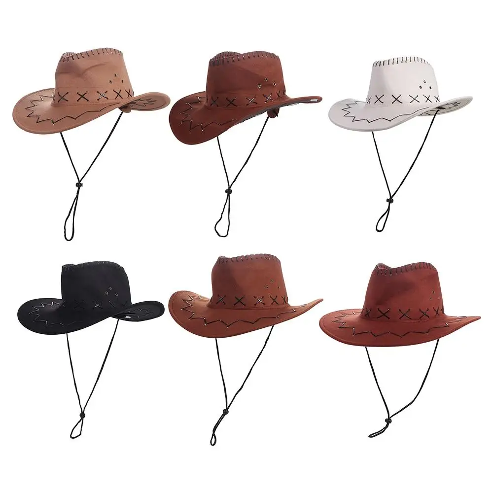 Boné de praia de viagem ao ar livre ajustável para mulheres homens com cordão boné de menina chapéu de cowboy ocidental chapéu de cavaleiro chapéu de sol chapéu de cowgirl