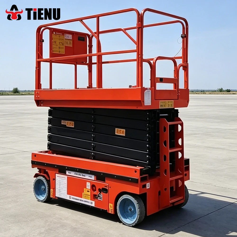 Electric Scissor Lift Platform Self Propelled Aerial Work Lift With an Extendable Platform Stable Lifting Operation