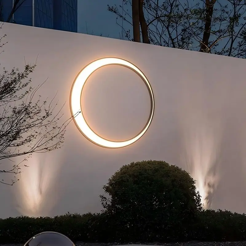 Modern outdoor solar wall lamp with LED waterproof light, IP65 waterproof rating, dimmable, crescent-shaped design