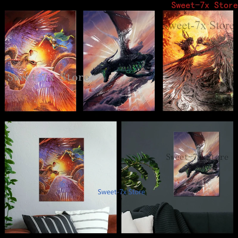 Chromatic Dragon Dragon Slayer Canvas Painting Art Nordic Posters and Prints Wall Pictures for Living Room Decoration Frameless