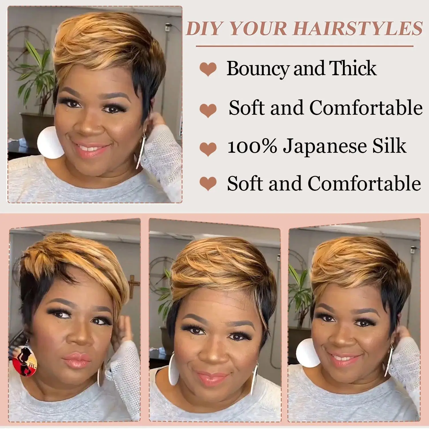 Highlight Synthetic Wigs Short Straight Pixie Cut Wig