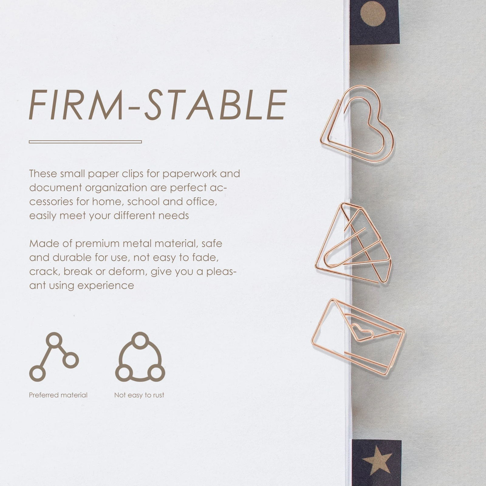 

30pcs Paper Clips Heart Diamond Envelope Shape Smooth Metal Small Office Document Organizer Stationery