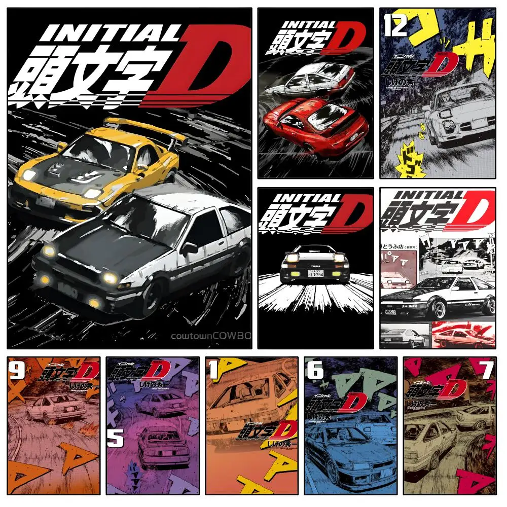 Affiche de dessin animé Initial D AE86 Drifting, imperméable, HD, moderne, à coller sur le mur, décoration murale pour chambre à coucher, salon, dortoir, bureau