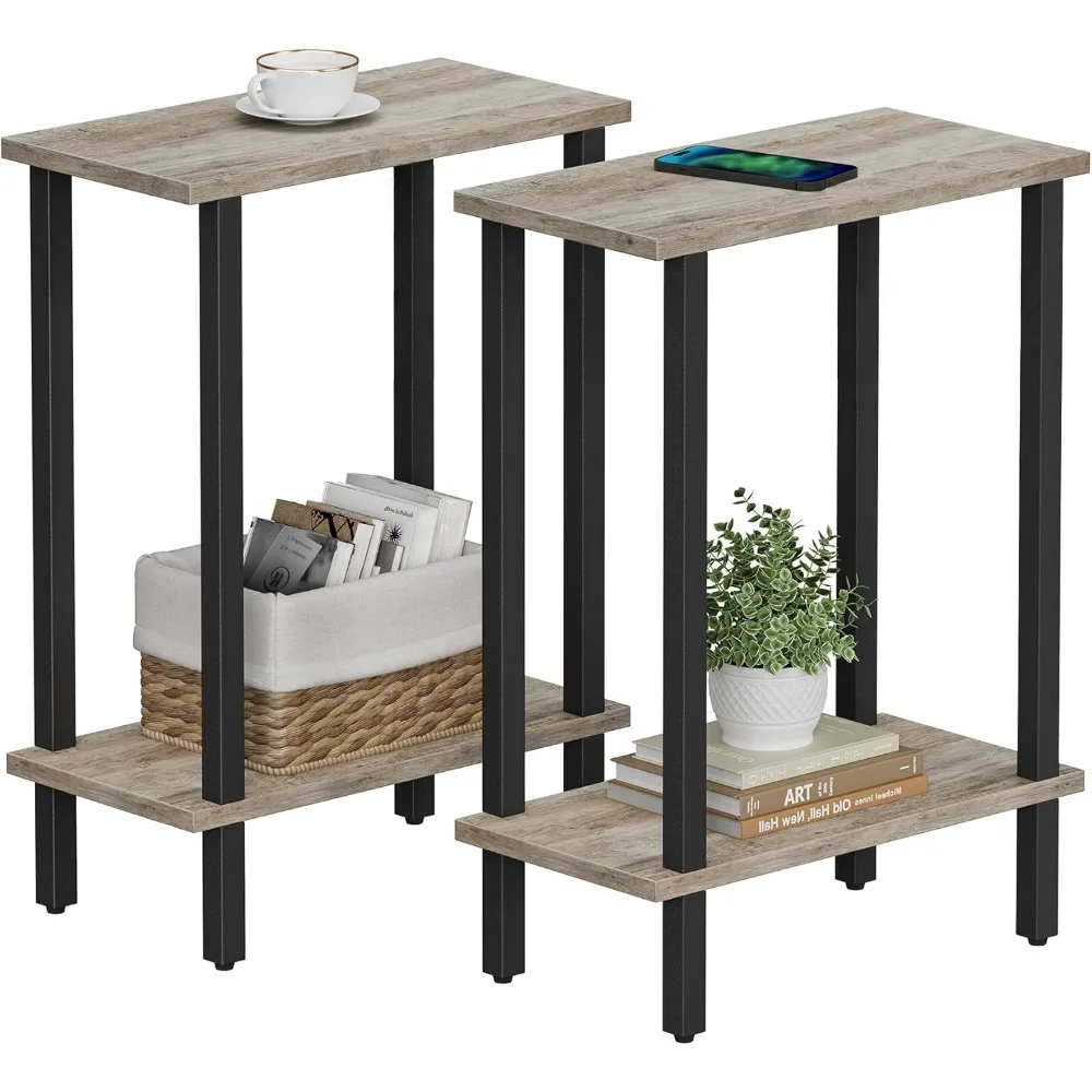 

Small Side Table, Narrow End Table, Set of 2, Skinny Sofa Table, Living Room, Bed Room, Greige