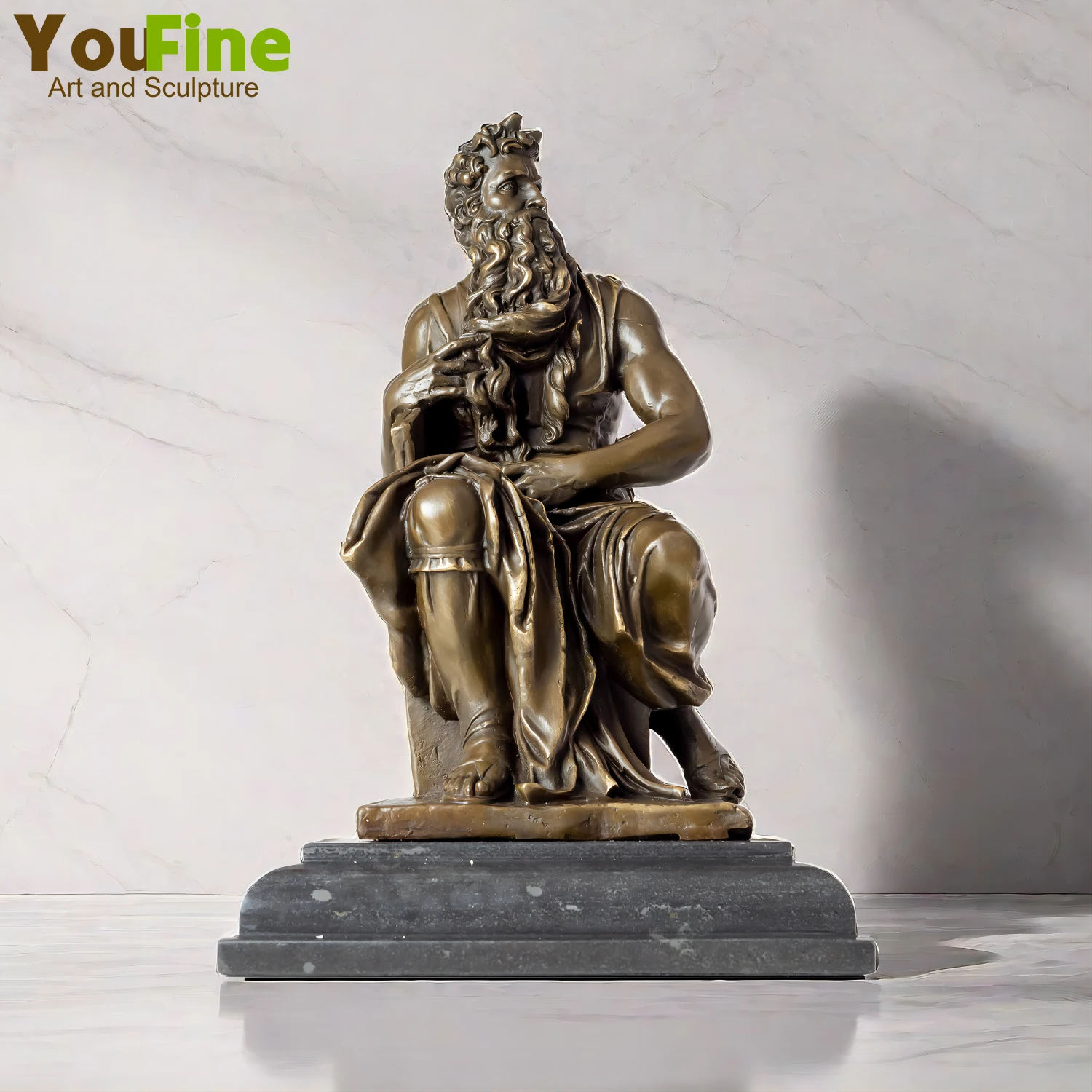 30cm Bronze Moses Statue Famous Bronze Moses Sculpture Replica by Michelangelo Western Figurine Greek Collectible Art Home Decor