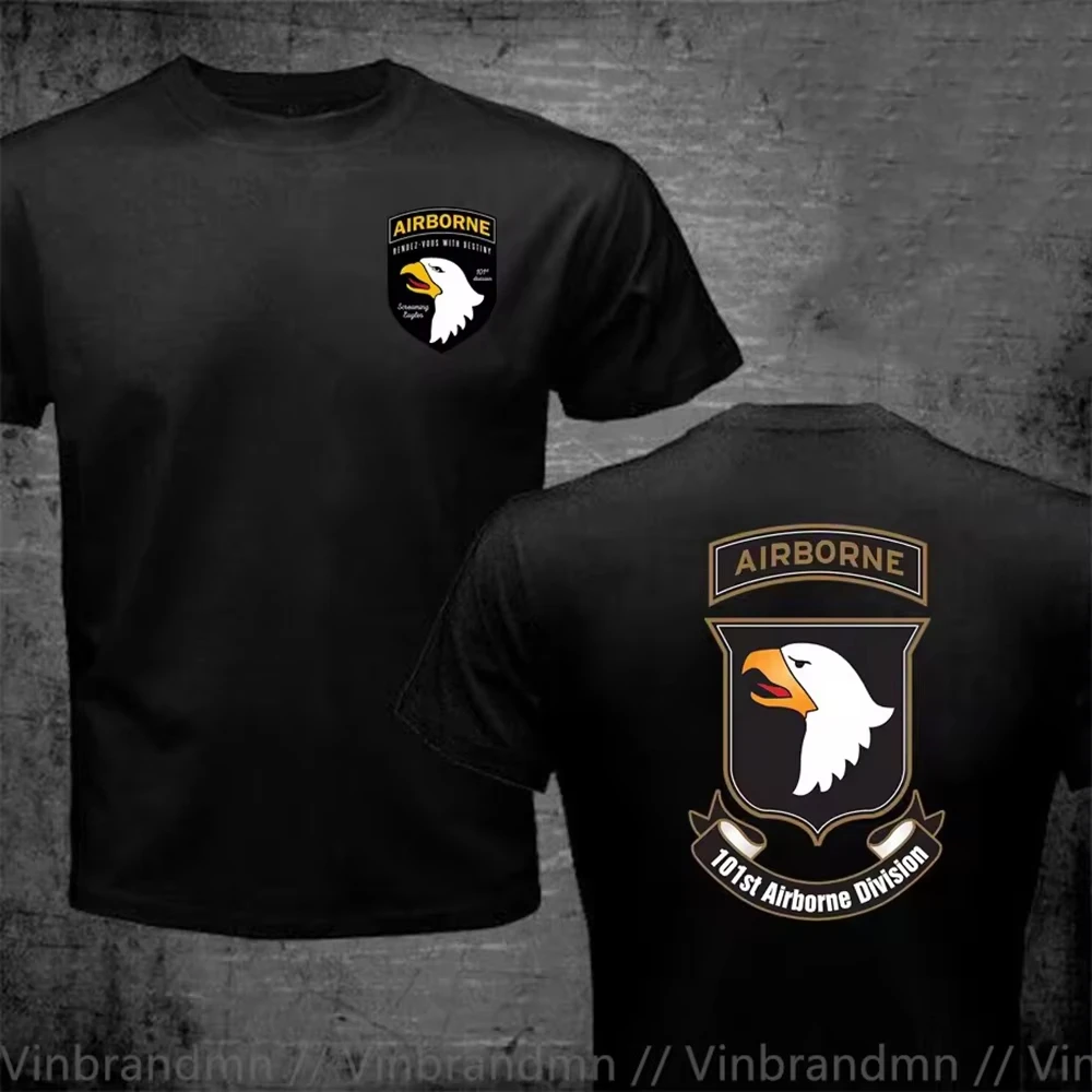 Camiseta Gráfica Militar Unissex Airborne Eagle Shield, Streetwear de Algodão, Top Casual de Manga Curta Estilo Tático para Homens e Mulheres