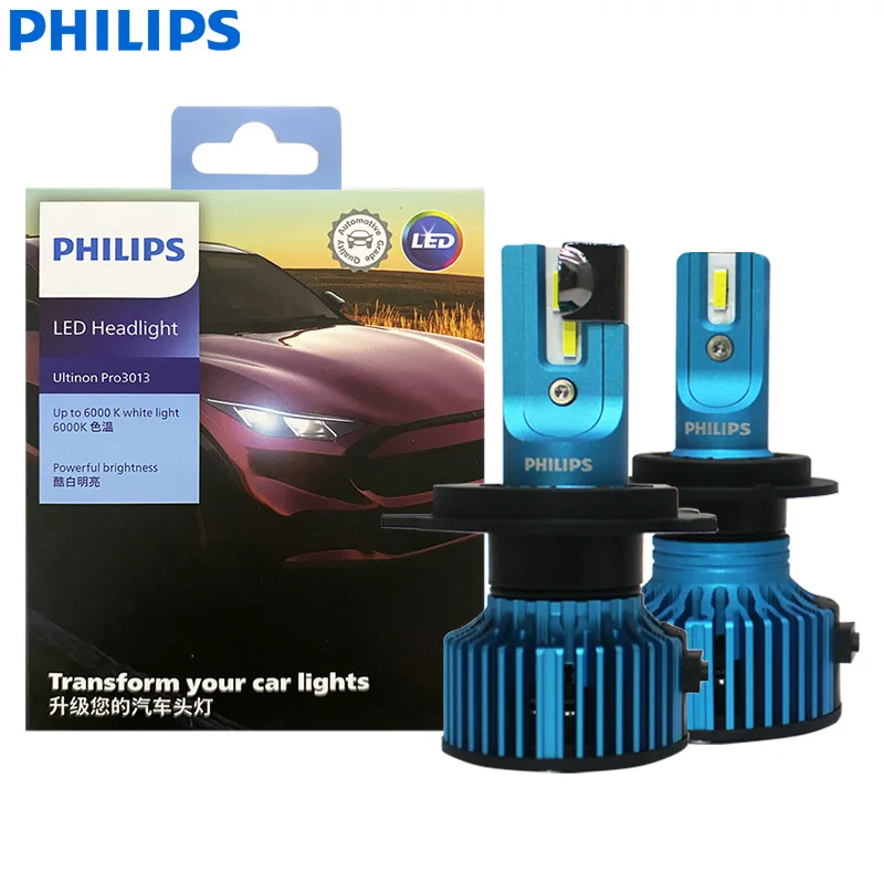Bombillas LED Philips H4 H7 Ultinon Pro3013 para Faros Delanteros de Automóvil, 6000K Blanco Frío, 12/24V, Luz Brillante, Lámparas LED Originales Mejoradas