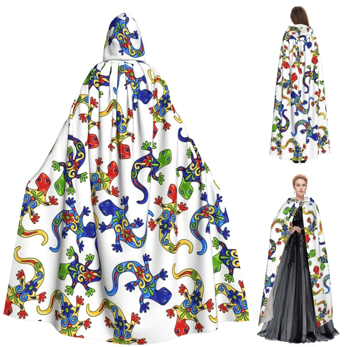 

Мексиканский узор с этнической этнической ящерицей, длинный плащ с капюшоном, средневековый костюм ведьмы, накидка для косплея, накидка на Хэллоуин, вампир, для взрослых, унисекс