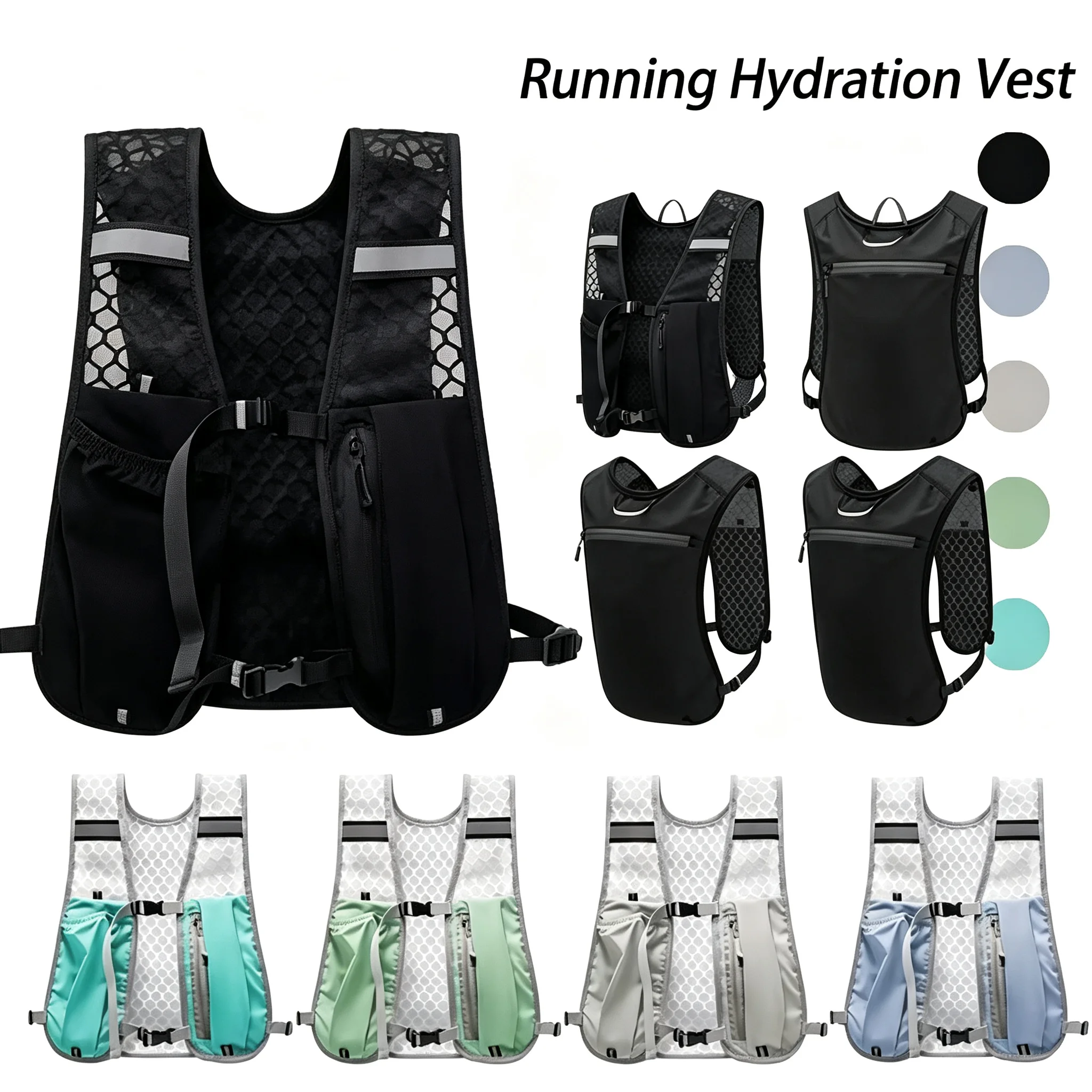 Lightweight Marathon Trail Running Hydration Vest Backpack Reflective Water Bladder Pack with Phone Pocket for Hiking