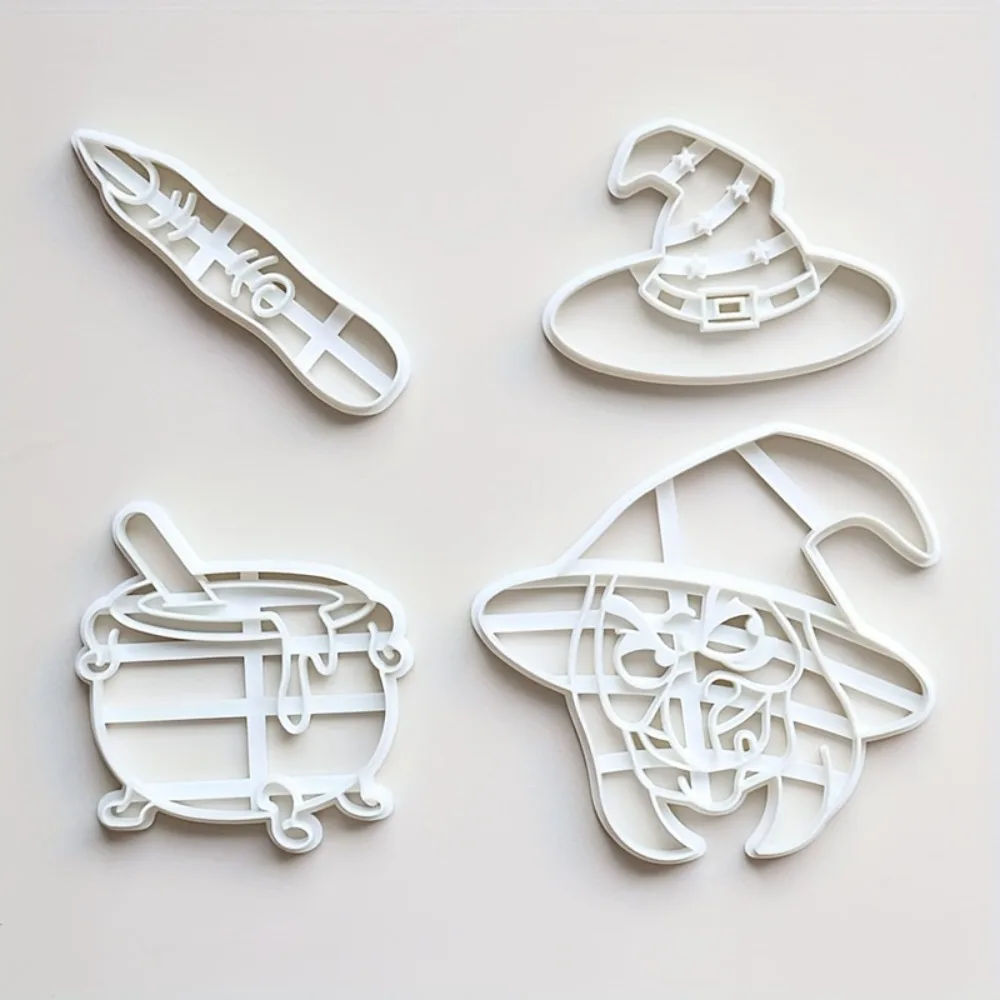 4pcs Halloween New Cookie Cutter Mold 3D Cartoon Witch Finger Biscuit Fondant Embosser Stamps Cake Decoration Baking Tools