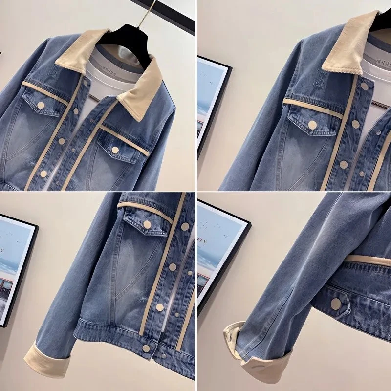 Denim Jacket Womens Clothing Spring Autumn New Embroidered Fashion Denim Coat Female Splicing Versatile Loose Outwear