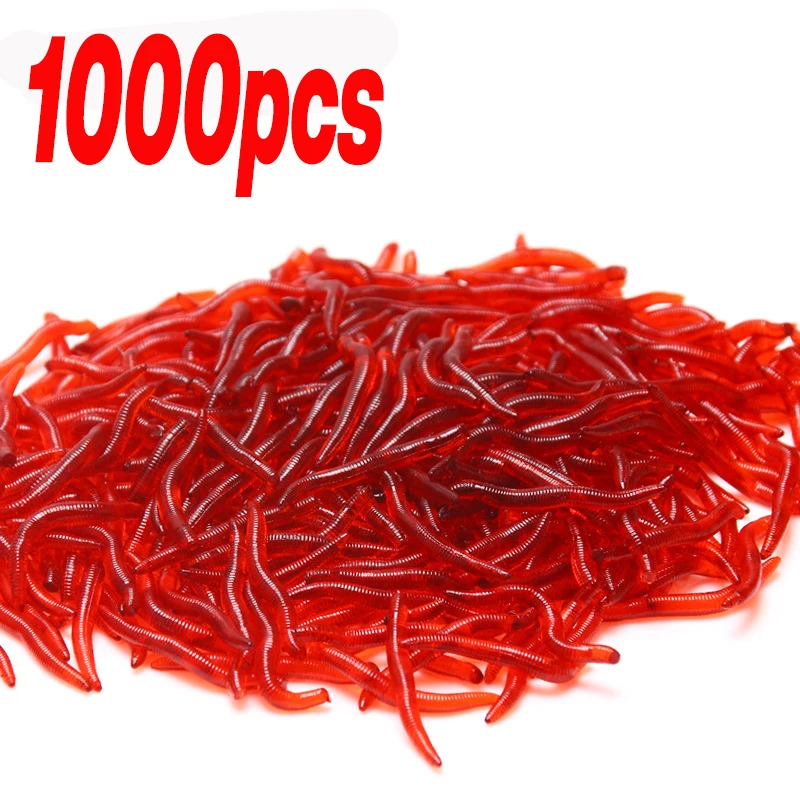 1000pcs Lifelike Red Worm Soft Lure Earthworm ice winter Fishing Silicone Artificial Bait Fishy Shrimp False Bait Bionic