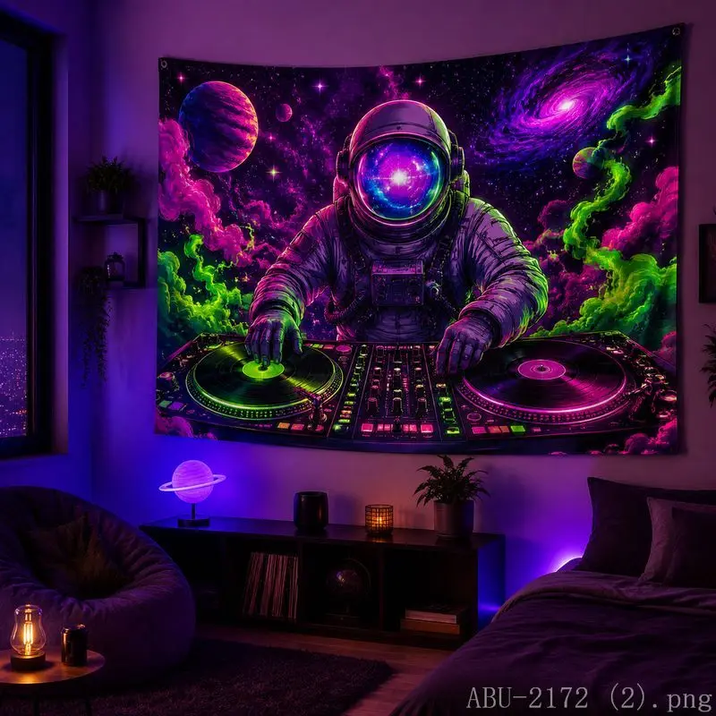 Esports Gaming Room - Space Astronaut Disc Tapestry Psychedelic Galaxy
