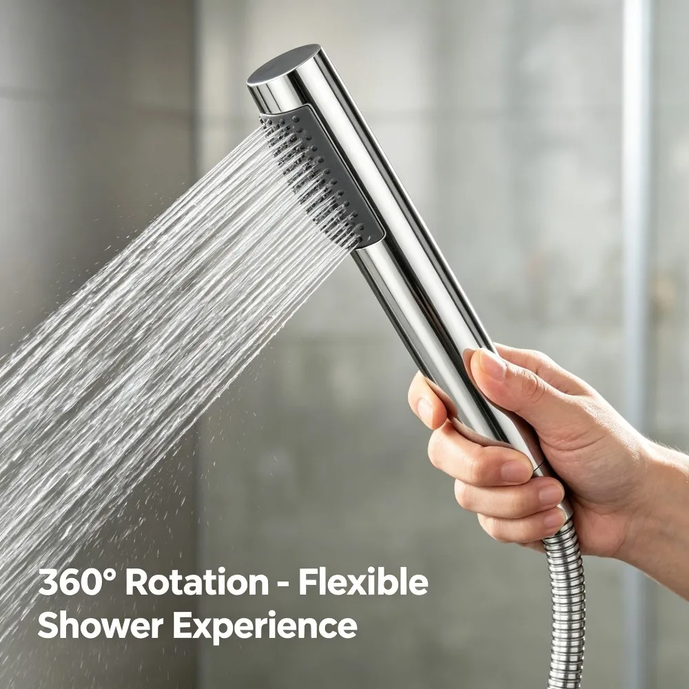 Sleek High Pressure Handheld Shower Head - Polished Finish Single-Function for Daily Bathing & Showering