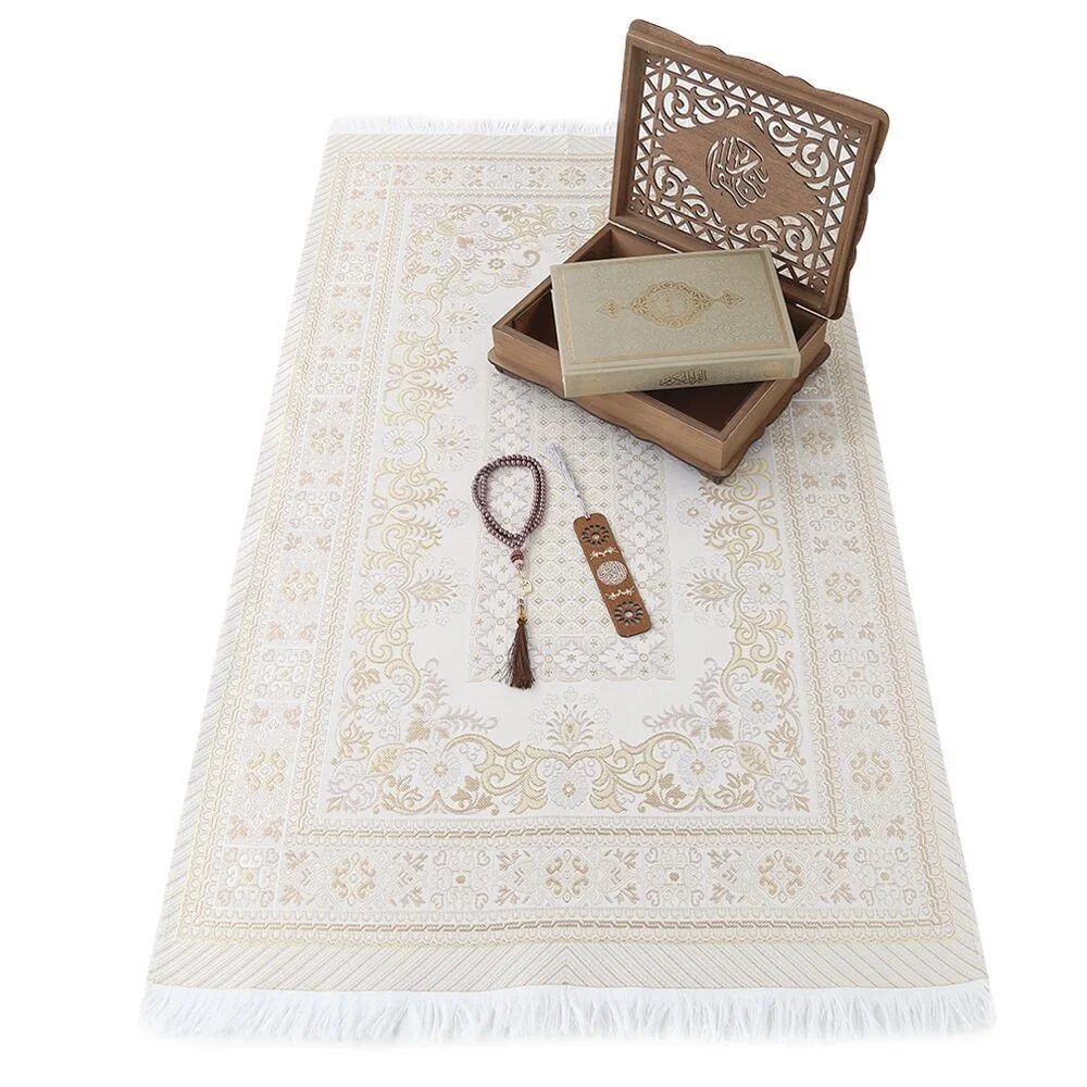 Luxury Muslim Gift Set Prayer Rug Holy Quran Tasseled Pearl Rosary Personalized Wooden Box Wholesale Shopping Islamic Items