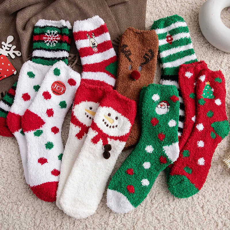 Christmas Women's Mid-calf Socks Cotton Velvet Thickened Sleeping Socks Coral Velvet Warm Cute Velvet Socks Medias Navideñas