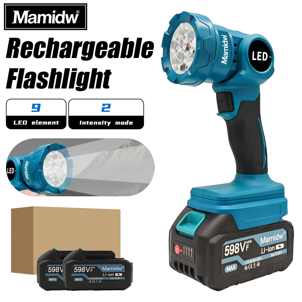 Schnurloses LED-Licht, zusammenklappbar, heller Scheinwerfer, wiederaufladbar, Multifunktions-Campinglampe für DEWALT/Makita/Milwaukee, Batterie-Pin