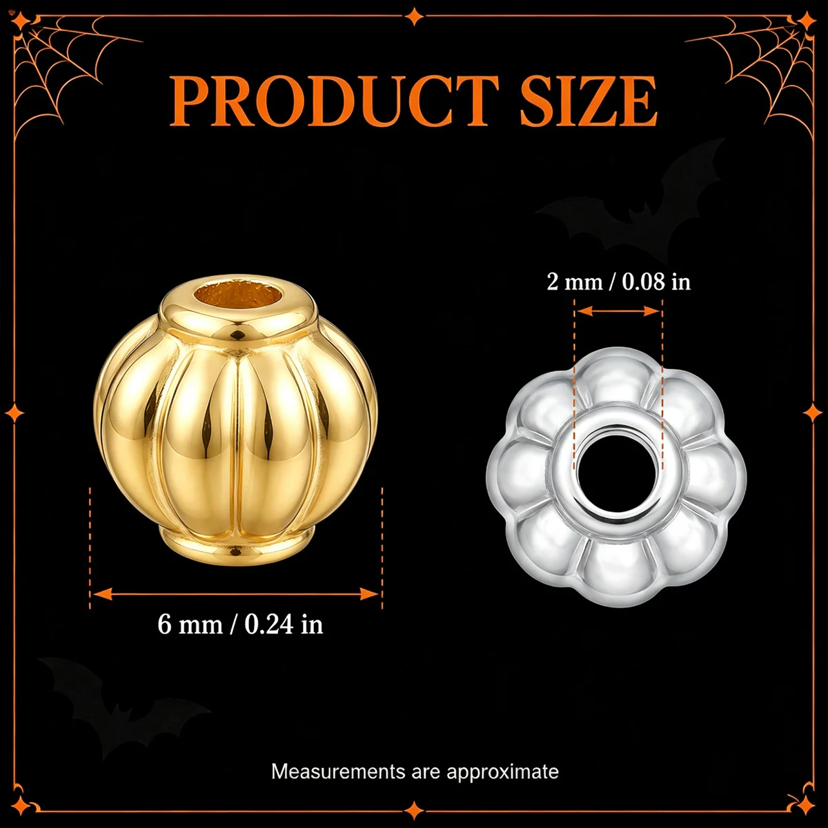6mm 60pcs Halloween Pumpkin Lantern CCB Spacer Beads KC Golden Silvery Plated Loose Beads DIY Bracelet Necklace Jewelry Making