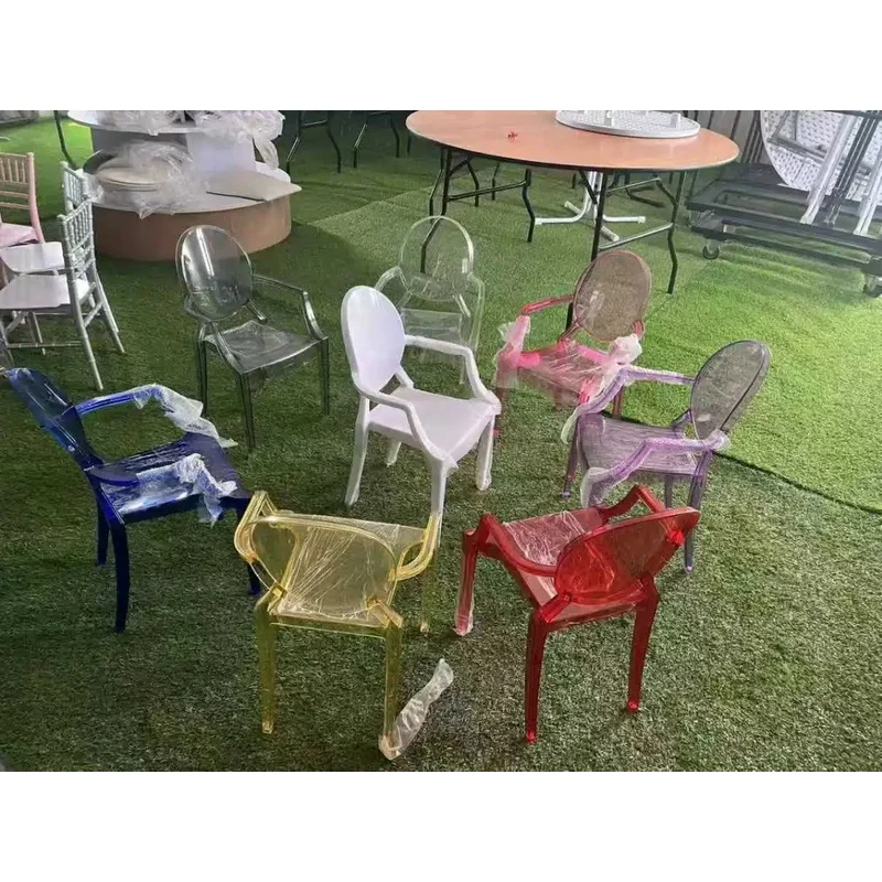 Louis Ghost Armchair Multicolor Transparent Clear Acrylic Dining Chair Stackable Wedding Event Banquet Crystal Ghost Chair