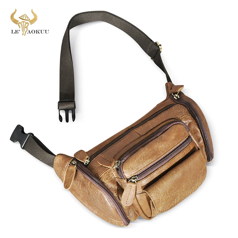 

Hot Sale Genuine Leather Travel Retro Fanny Waist Belt Bag Chest Pack Sling Bag Design Phone Cigarette Case For men Male s0184