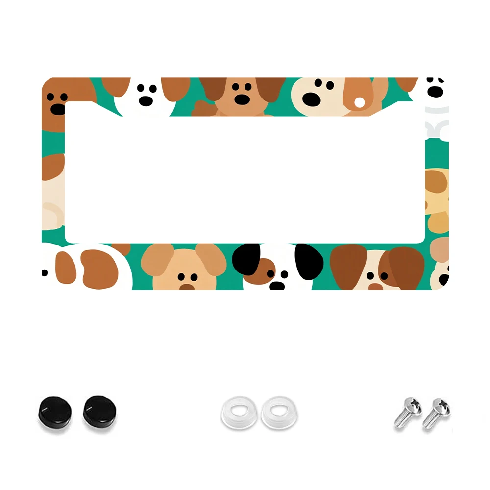 

1pc Green and Brown Cartoon Dog Pattern 2 Hole License Plate Frame, Aluminum Material, 6x12 Inches, with Screw Kit, Fun Car Dec