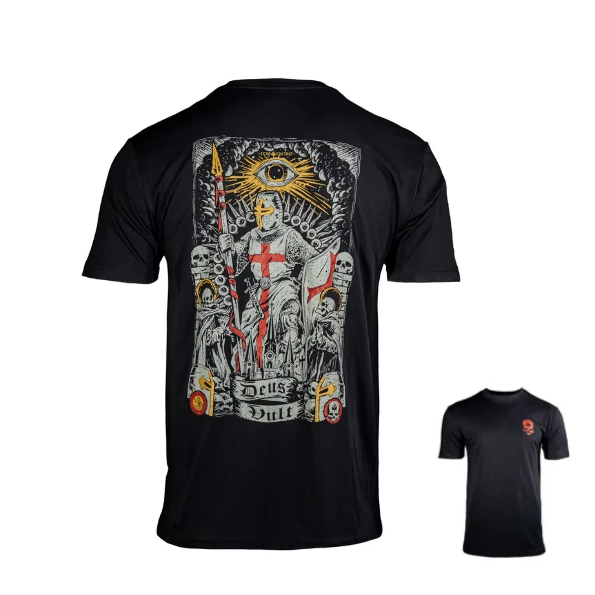 Summer 2026 Men's Tattoo Style Knight Graphic Tee, 