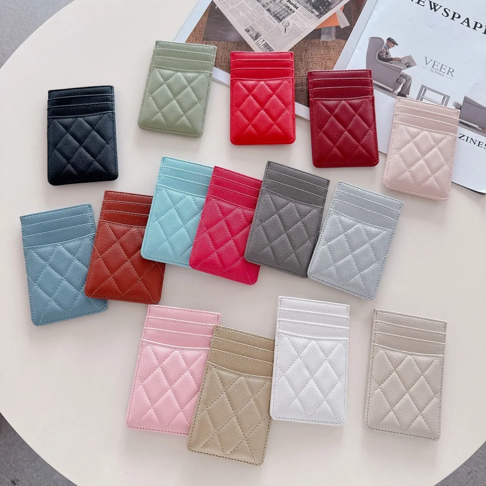 Quilted minimalist ringui mini wallet - ID bag with multiple card slots and ID holder, Luxury coin purse, faux leather-tan