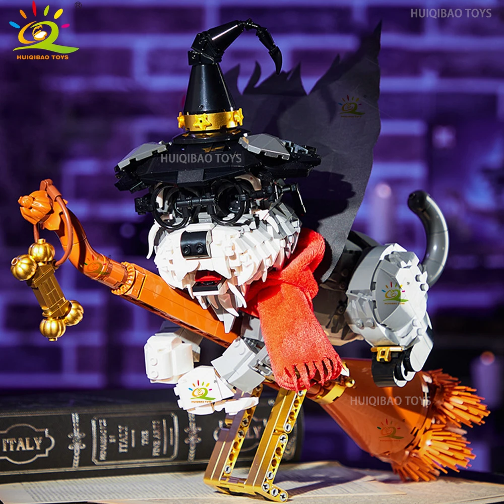 HUIQIBAO هالوين معالج القط الكلب أشباح اليقطين منازل نموذج بنة لتقوم بها بنفسك منزل مسكون الخفافيش الطوب لعب للكبار هدية