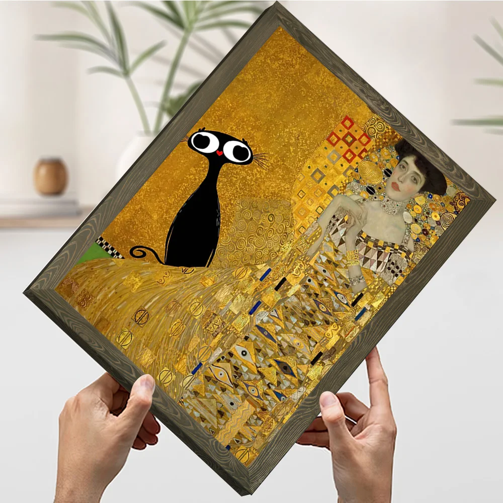 غوستاف كليمت القطة السوداء صورة ملصق تخصيص مطبوعة قماش اللوحة للصور جدار الفن غرفة الألعاب الديكور المنزل