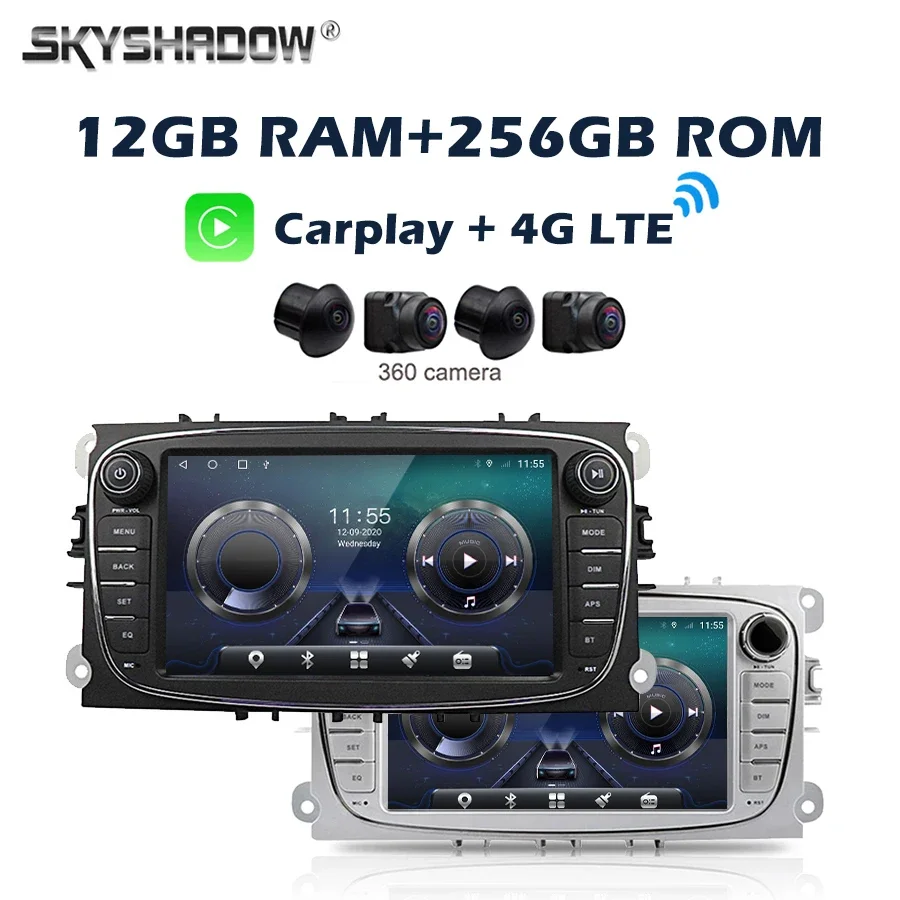 360 12G+256G Carplay Auto Android 14.0 IPS Car DVD Player GPS WIFI Bluetooth Radio For Ford Mondeo Tourneo Transit S-max Focus