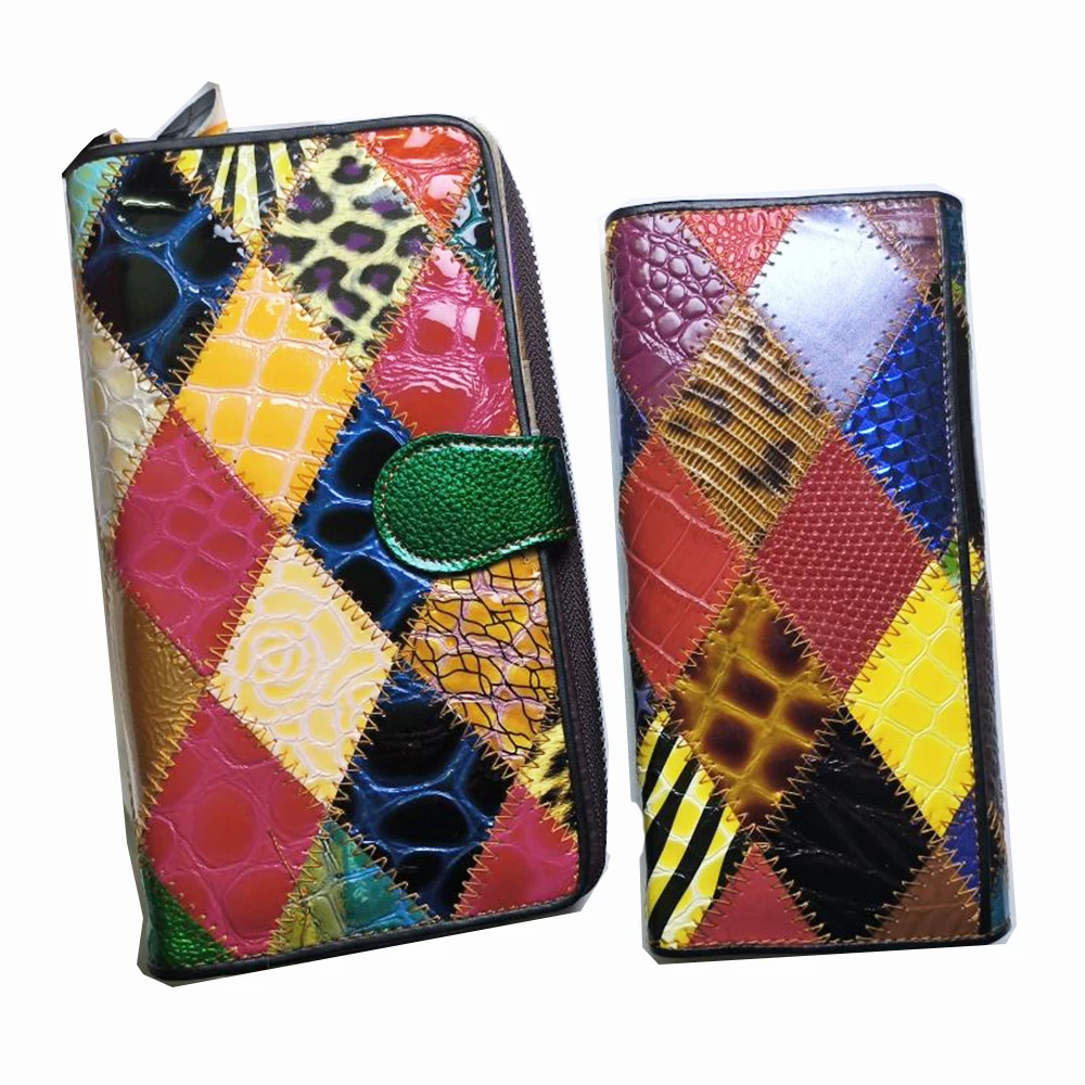 

Elegant Women's Handmade Bag Short Card Holder Color Splicing ID Case Zero Wallets Multi Card Slot New Top Layer Cowhide Wallet