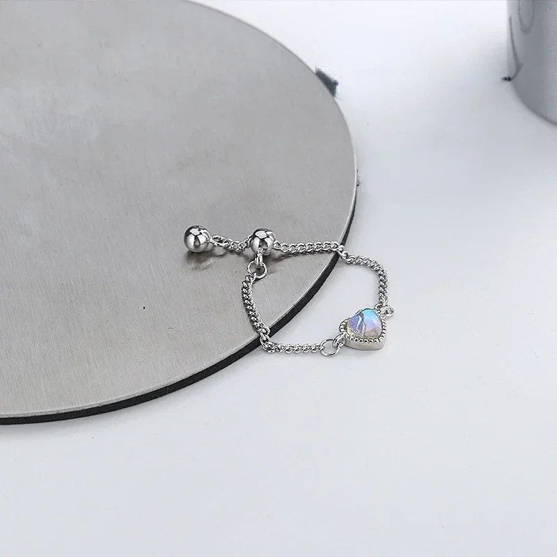 Elegant Love Chain Adjustable Ring Sweet Korea Temperament Color Heart-Shaped Ring Cute Design Jewelry For Women