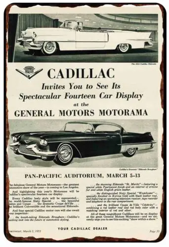 1955 Cadillac Eldorado Brougham Advertising All Metal Tin Sign  8 x 12