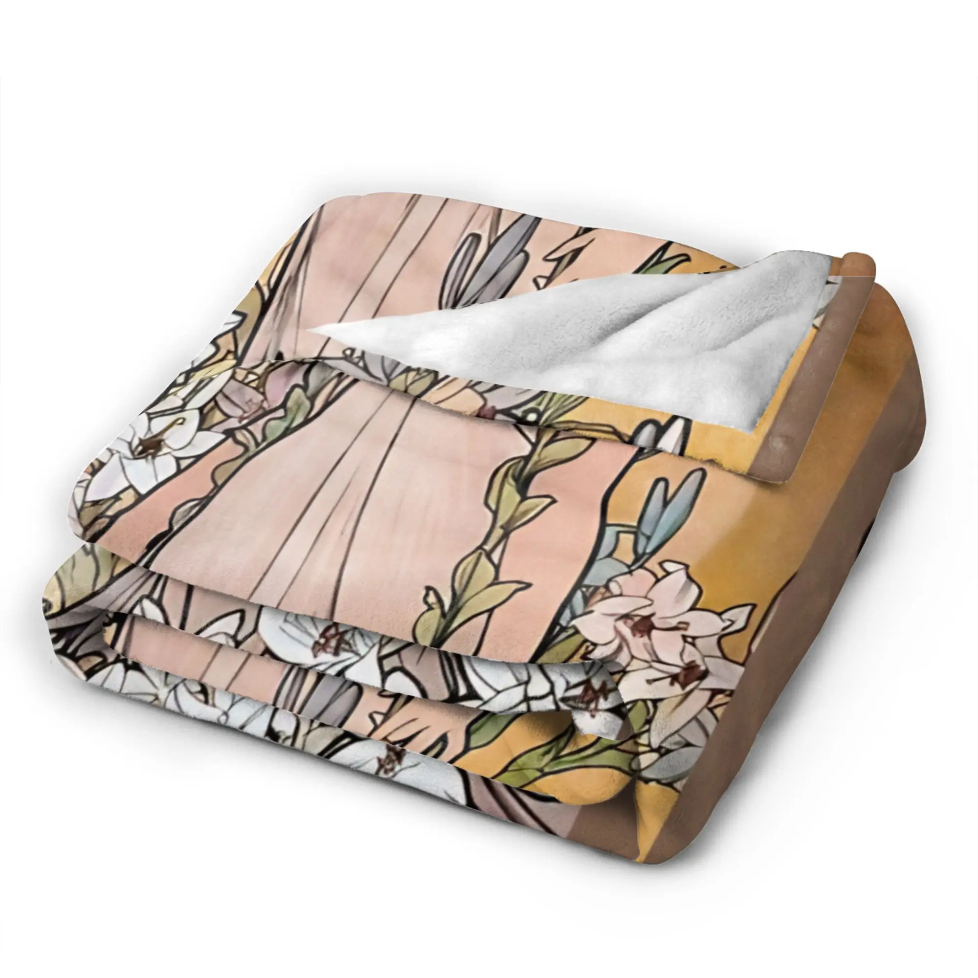 Language of Flowers Alphonse Mucha   Flannel Blanket Spring  Super Soft Bedding Throws for Kids Couch Chair Pattern